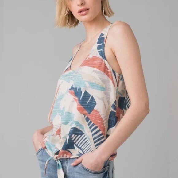 PrAna McKenzie Tank Top Colorful Abstract Tropical Floral Women's Small - Picture 1 of 8